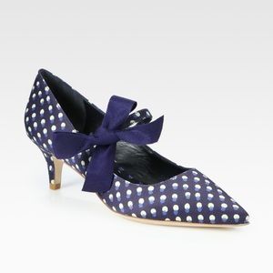 Tory Burch Beverly Polka-dot Satin Kitten Heels with Box